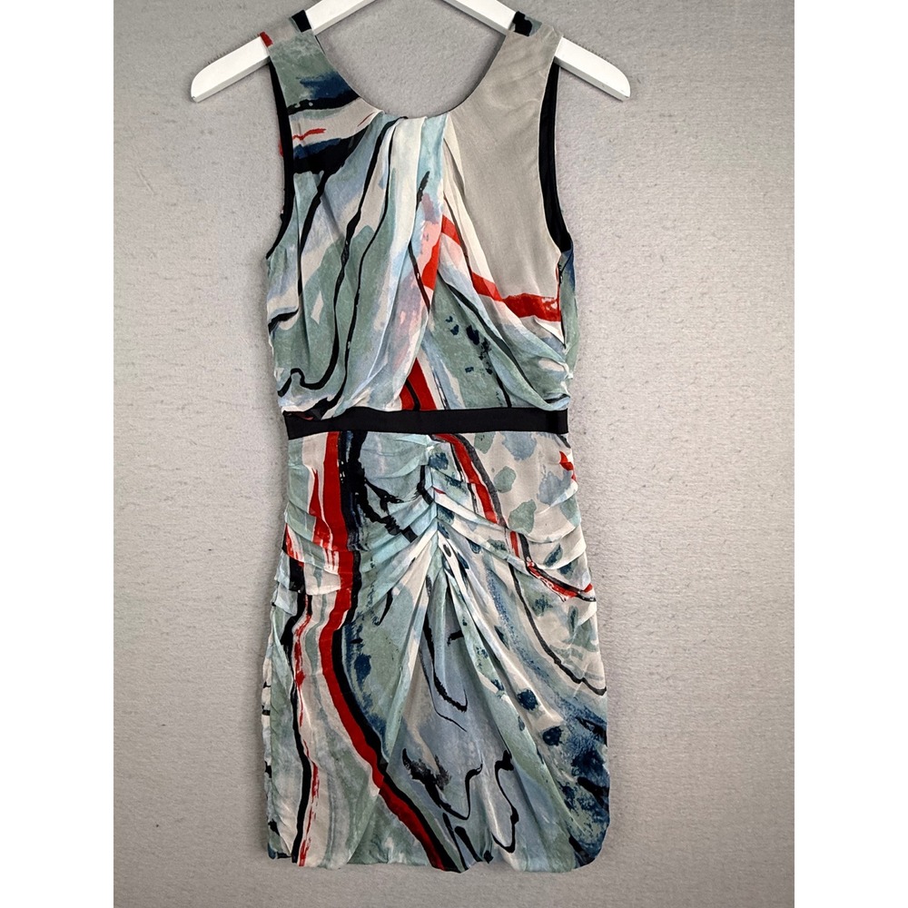 Diane von Furstenberg Paradis Dress Women‎ 2 Blue Red Silk Abstract Ruched Mini